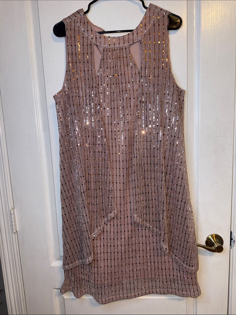 Leslie Fay Rose Gold Sequin Shift Dress